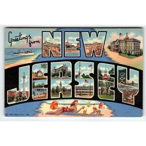 Greetings from New Jersey Vintage Large Letter Postcard Atlantic City 1939